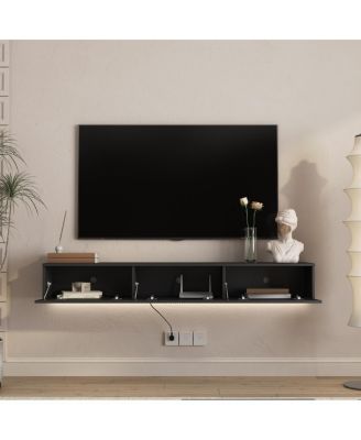 Floating TV Stand with 16 Color LEDs, Modern 65" Entertainment Center