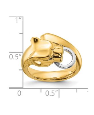 Solid 18k Two-tone Gold Adjustable Polished Panther Ring