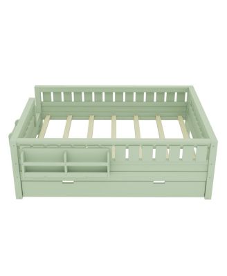 Avocado Full Bed with Bookshelves, Staircase, Safety Rails, and Trundle