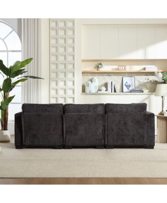 Modern Storage Sofa with Dual USB, 2 Side Pockets, Ottoman Storage Bench