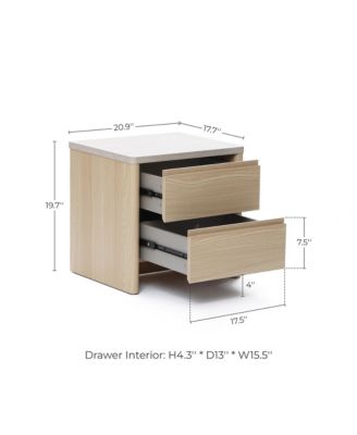 19.7" Snowy Oak Nightstand with Drawers, Modern Bedside Table with Faux Travertine Top