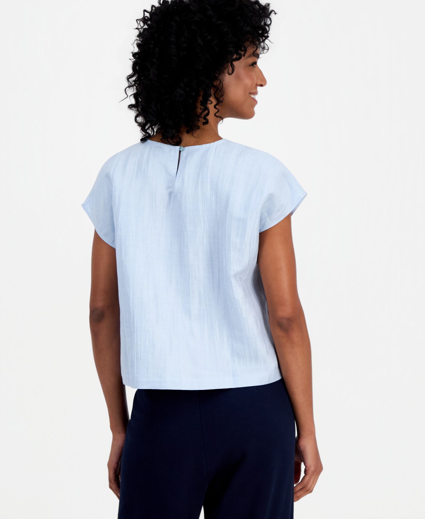 Женский топ Eileen Fisher Round-Neck Short-Sleeve Boxy, цвет: Breeze — фото 4