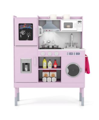 Kids Toy Kitchen Playset with Range Hood, Ice Maker & Telephone