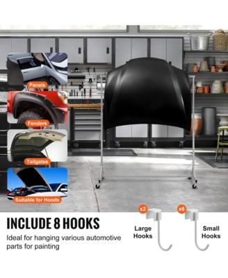 Painting Rack, Adjustable Height Automotive Paint Stand, Painting Drying Rack with 8 Hooks, 4 Wheels, 66 lbs Capacity for Repair Shops
