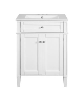 24" Modern Bathroom Vanity with Ceramic Sink, Soft Close Doors & Adjustable Storage Shelf for Small Spaces
