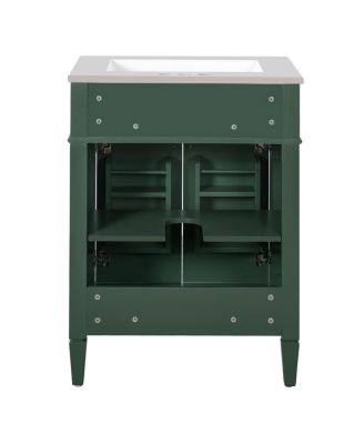 24" Modern Bathroom Vanity with Ceramic Sink, Soft Close Doors & Adjustable Storage Shelf for Small Spaces