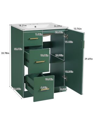 24" Modern Bathroom Vanity with Sink, Small Freestanding Bathroom Vanity with 2 Drawers and Soft Close Door