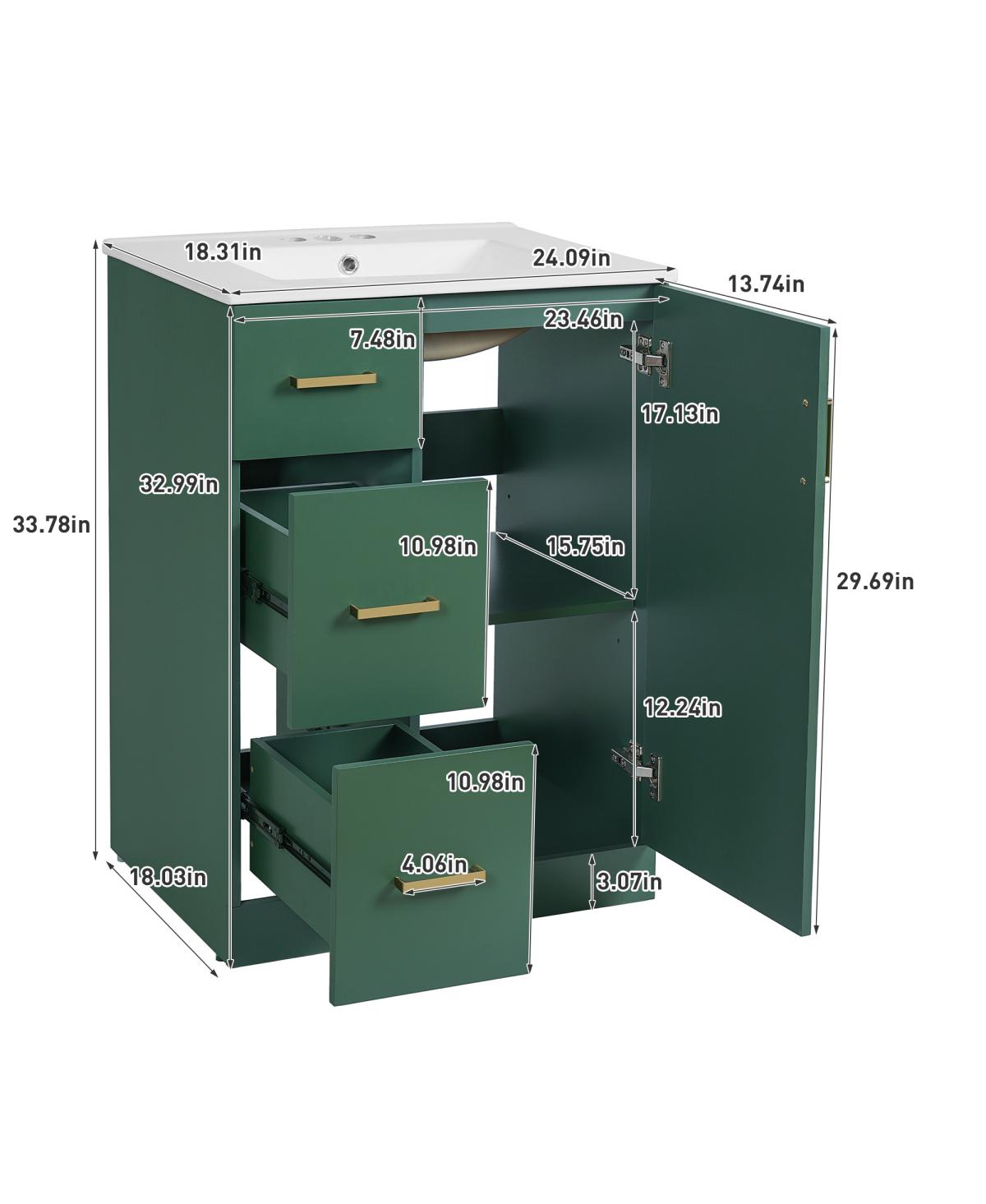 Sillysis 24" Modern Bathroom Vanity with Sink, Small Freestanding 2 Drawers and Soft Close Door