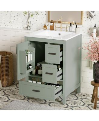 24" Modern Bathroom Vanity with Ceramic Sink, Soft Close Cabinet & Ample Storage for Small Spaces