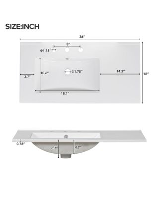 36" Bathroom Vanity with Sink, Solid Wood Cabinet & 5 Drawers Storage, Modern Freestanding Bath Cabinet for Small Spaces