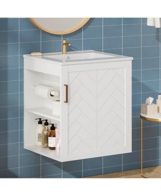 20" Wall Mounted Bathroom Vanity with Sink, Modern Floating Bathroom Vanity with Open Shelves for Small Spaces