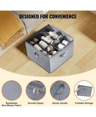 16 Compartments Underbed Shoe Box, Shoe Storage Organizer with Adjustable Dividers, Clear Window and Reinforced Handles for Shoes