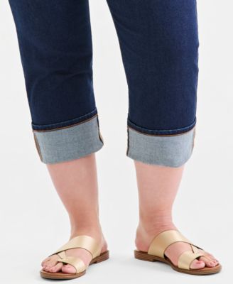 Plus Size High-Rise High-Cuff Capri Jeans