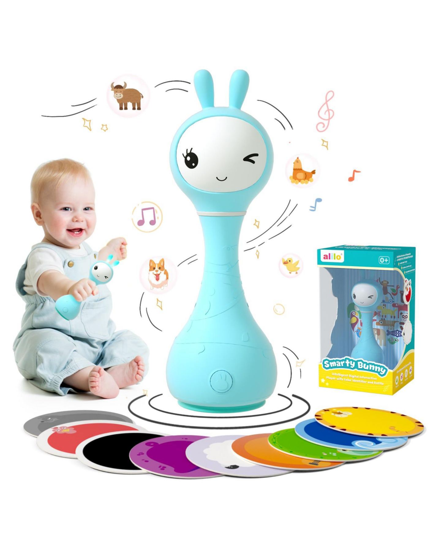 Детская игрушка Alilo Smarty Bunny Musical Light-Up Silicone Baby Rattle, Ages 0+, цвет: Синий — фото 1