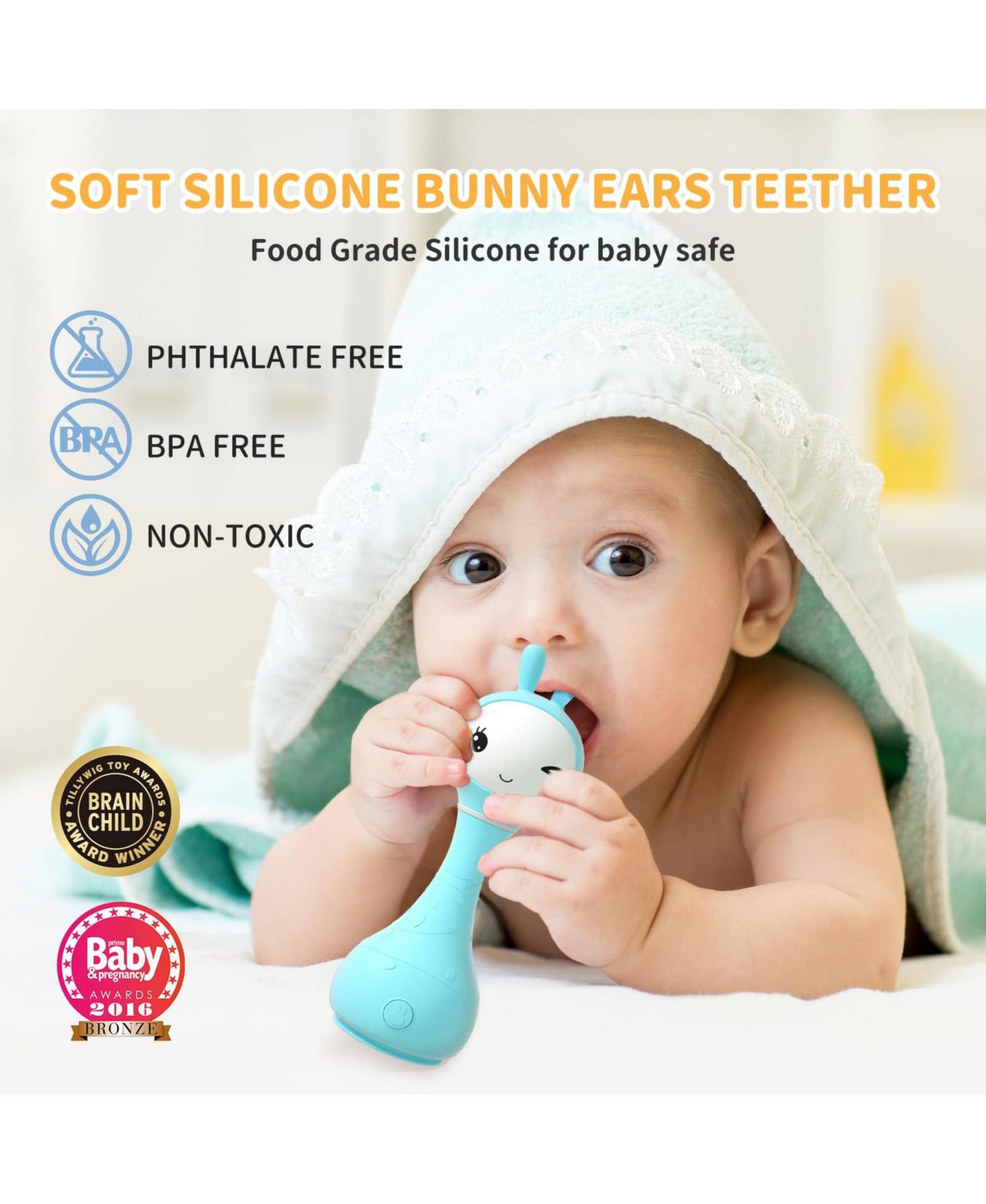 Детская игрушка Alilo Smarty Bunny Musical Light-Up Silicone Baby Rattle, Ages 0+, цвет: Синий — фото 7