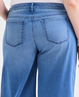 Plus Size Embroidered Scalloped High Rise Wide-Leg Crop Jeans