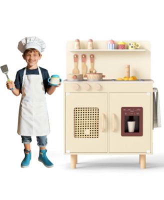 Kids Wooden Toy Kitchen Playset with Working Ice Maker