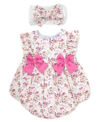 Baby Girls' Floral Bubble Romper & Headband, 2-Piece Set