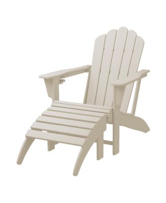 2-Piece Outdoor Patio HDPE Adirondack Chair With Ottoman and Cup Holder Set
