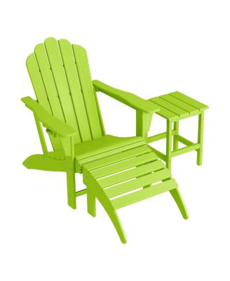 3-Piece Adirondack Chair with Cup Holder and Folding Ottoman and Table Set