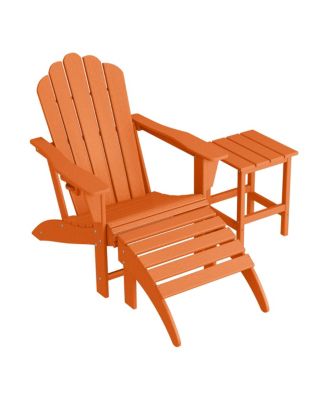 3-Piece Adirondack Chair with Cup Holder and Folding Ottoman and Table Set