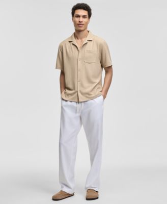 Men's Textured Chevron Knit Camp Shirt & Linen-Blend Straight-Leg Pants