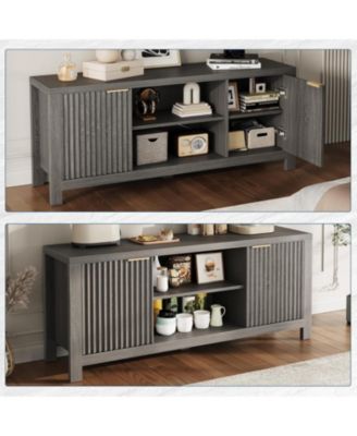 65" Fluted TV Stand - Modern Entertainment Center w/ 2 Storage Cabinets & Open Shelves, Heavy-Duty Console