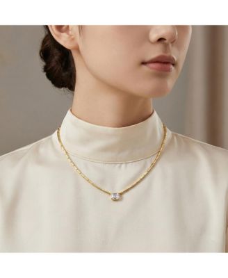 Modern 14k Gold Plated East-West CZ Solitaire Necklace