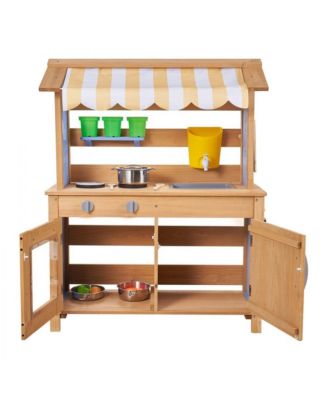 Outdoor Wooden Mud Kitchen for Kids with Sink, Canopy & Tools