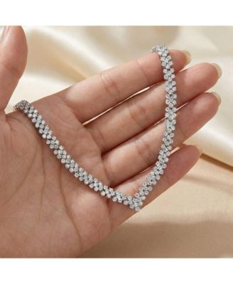 Classy White Gold Plated CZ Tennis V-Shape Necklace