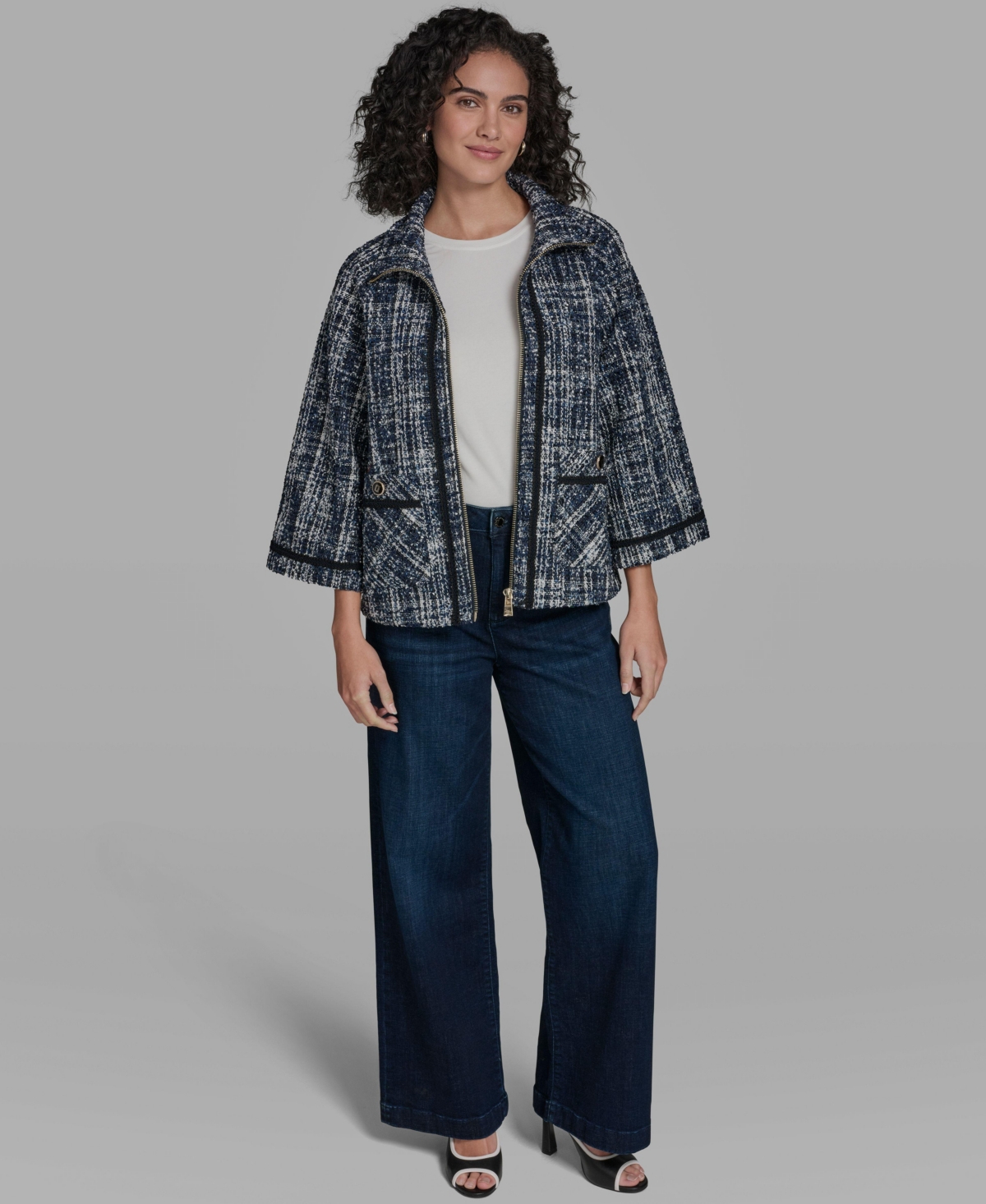 Karl Lagerfeld Paris Women's Zip front A-line Jacket