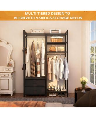 Reversible Hanging Clothes Rack with Drawers and Shelves