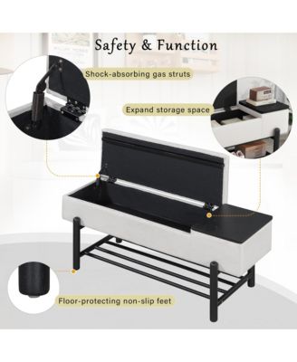 Entryway Shoe Bench with Cushion Top, Flip-Top Storage Compartment and Lower Rack for Hallway, Living Room and Foyer