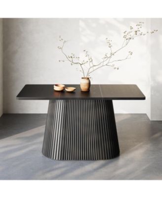 59" Farmhouse Dining Table for 4-6 People, Modern Rectangular Kitchen Table with Metal Pedestal Base