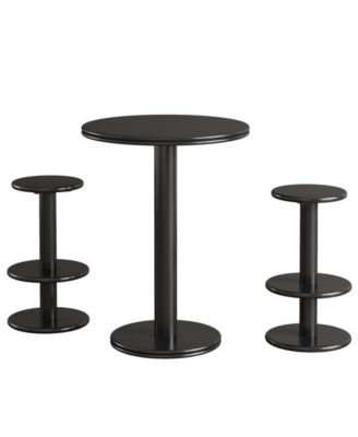 39.4" H Round Bar Table and Chairs Set, Modern Black Bistro Pub Table with 2 Barstools, Wooden Counter Height Cocktail Table