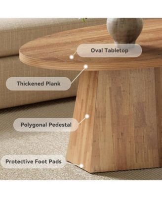 Oval Coffee Table, 47-Inch Living Room Table with Polygonal Pedestal, Modern Center Accent Furniture, Child-Friendly