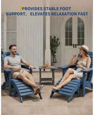 Folding Adirondack Ottoman Set of 2 - HDPE All-Weather Outdoor Footrests for Patio, Deck, Lawn, Poolside - Weather-Resistant