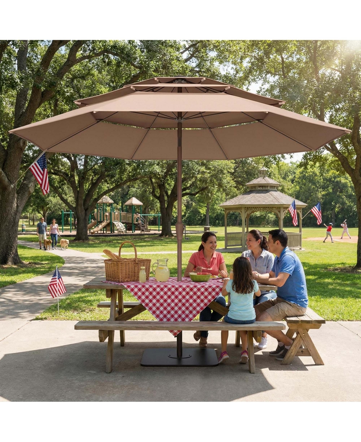 Boyel Living 3M Round 3-Tier Patio Umbrella with Center Pole - Wide Shade & Ventilated Design for Outdoor Lounge