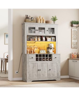 68.7"Bar Cabinet,Kitchen Buffet with Hutch Wine with Charging Station,2 Drawers,10 Storage Shelves