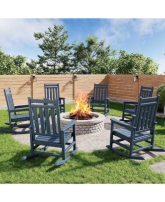 HDPE Rocking Chair Outdoor Set of 6 - Poly High Back Porch Rocker Chairs for Adults - All Weather Resistant Furniture