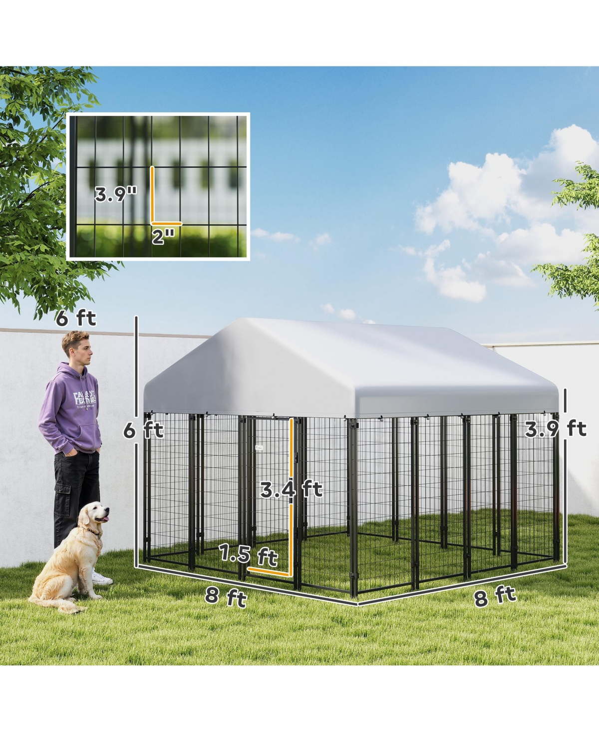 PawHut 6' x 4' x 6' Large Dog Kennel Outdoor Steel Fence with Uv-Resistant Oxford Cloth Roof & Secure Lock
