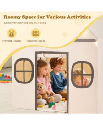 Kids Large Playhouse Tent with Star Lights, Door Curtain, and Windows, Indoor