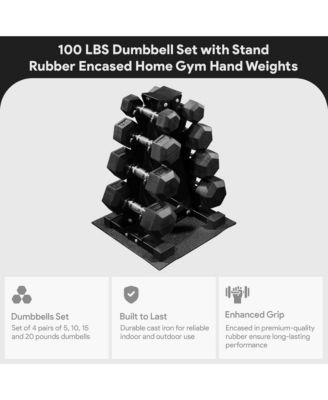 BalanceFrom Dumbbell Set with Stand, Rubber Encased Home Gym Hand Weights, 100lb