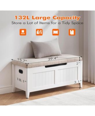 39.4" Wooden Flip-Top Storage Bench - Entryway Chest with 2 Safety Hinges Large Capacity Organizer