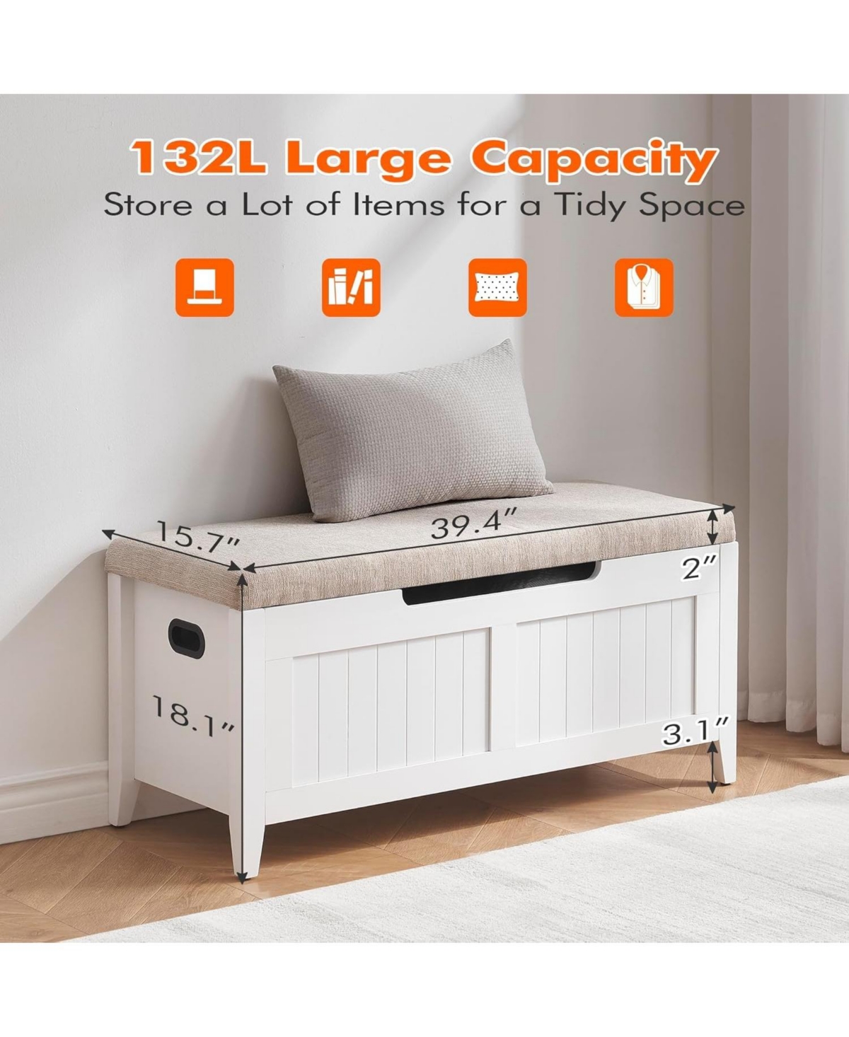gaomon 39.4" Wooden Flip-Top Storage Bench