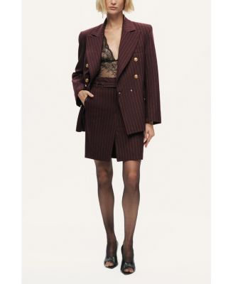 Women's Pinstripe Belted Pencil Skirt