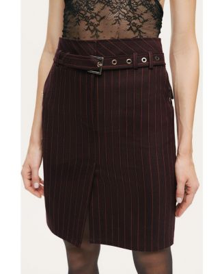 Women's Pinstripe Belted Pencil Skirt