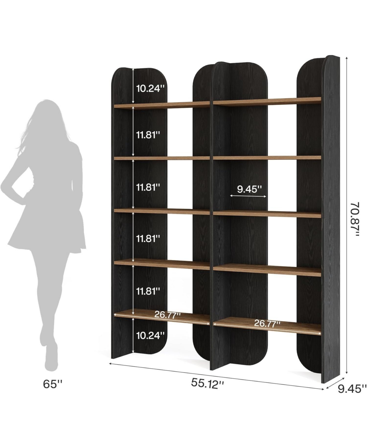 Tribesigns 70.87-Inch Tall Double Wide Bookcase with Open Shelves, Set of 2