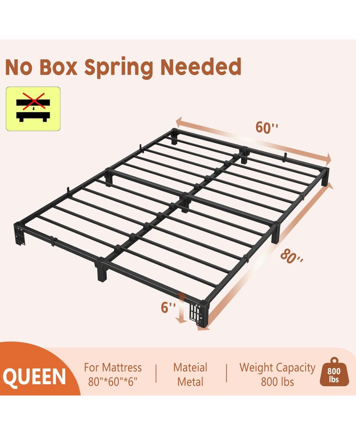 gaomon Bed Frame, Heavy Duty Metal Platform Bed Frame with Durable Iron Slat Support and Legs, No Box Spring Required, No Screws Needed