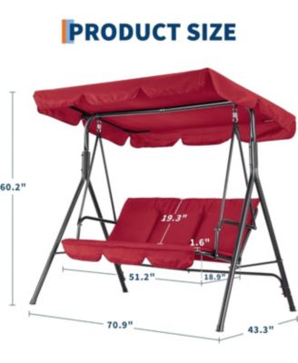 3-Seat Patio Swing Chair with Adjustable Canopy and Thick Waterproof Cushions, Outdoor Steel Frame Porch Swing for Garden